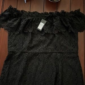 City chic lace off the shoulder midi dress with back slit